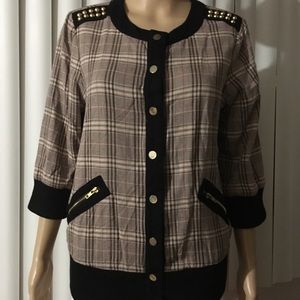 New Plaid Cardigan with studs and pockets